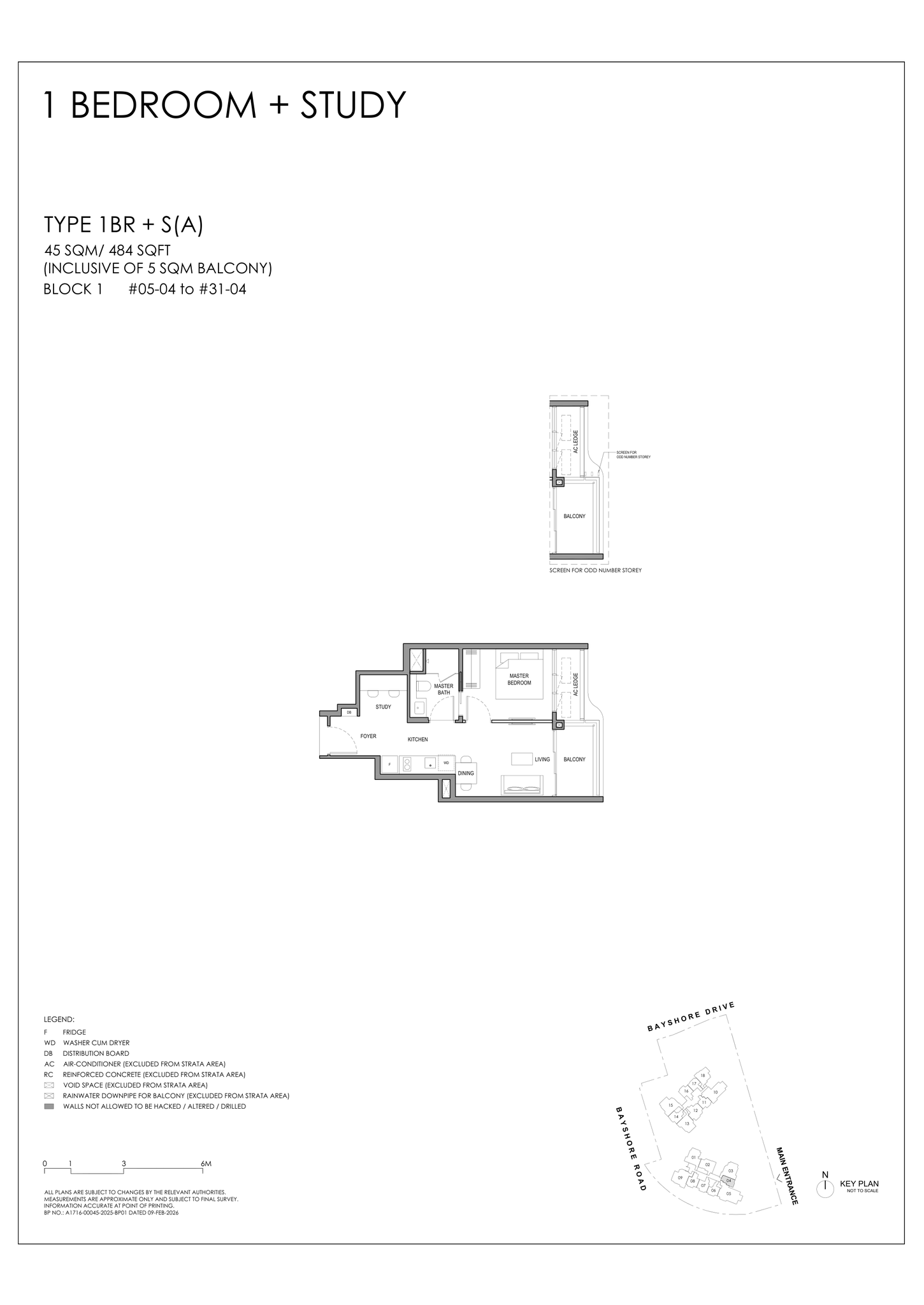 Type 1BR + S (A) floor plan, 1 Bedroom + Study, 484 sq ft, Vela Bay