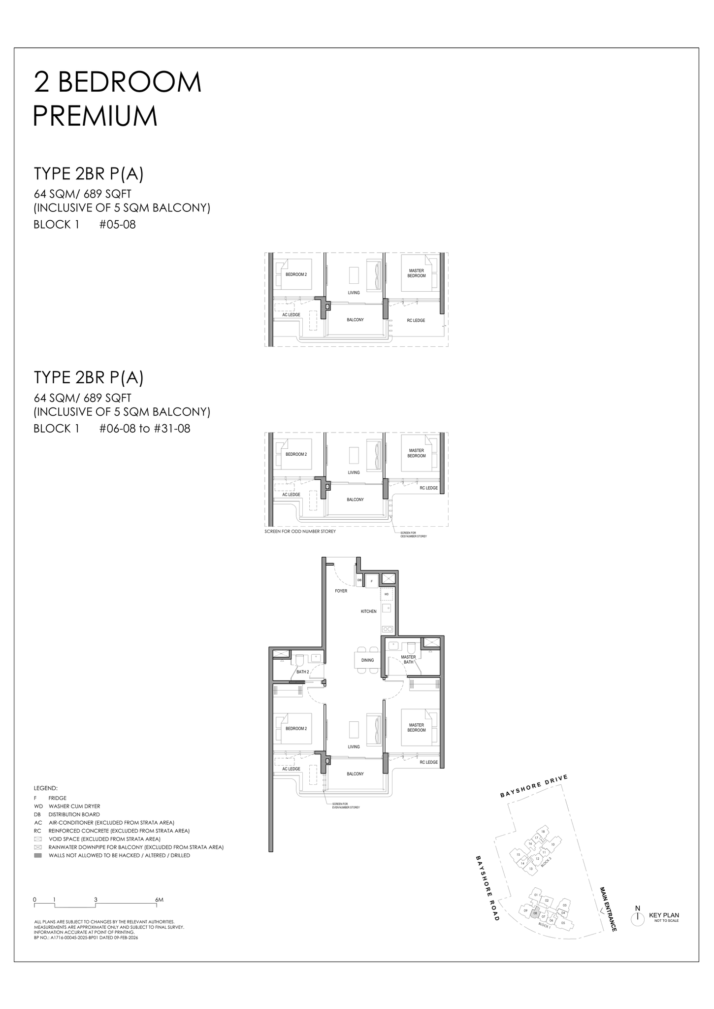 Type 2BR P (A) floor plan, 2 Bedroom Premium, 689 sq ft, Vela Bay