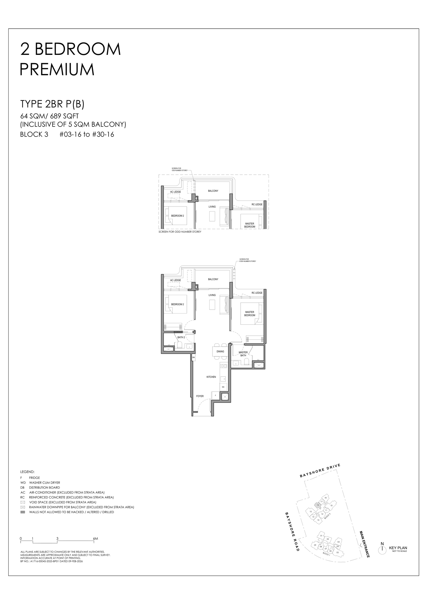 Type 2BR P (B) floor plan, 2 Bedroom Premium, 689 sq ft, Vela Bay