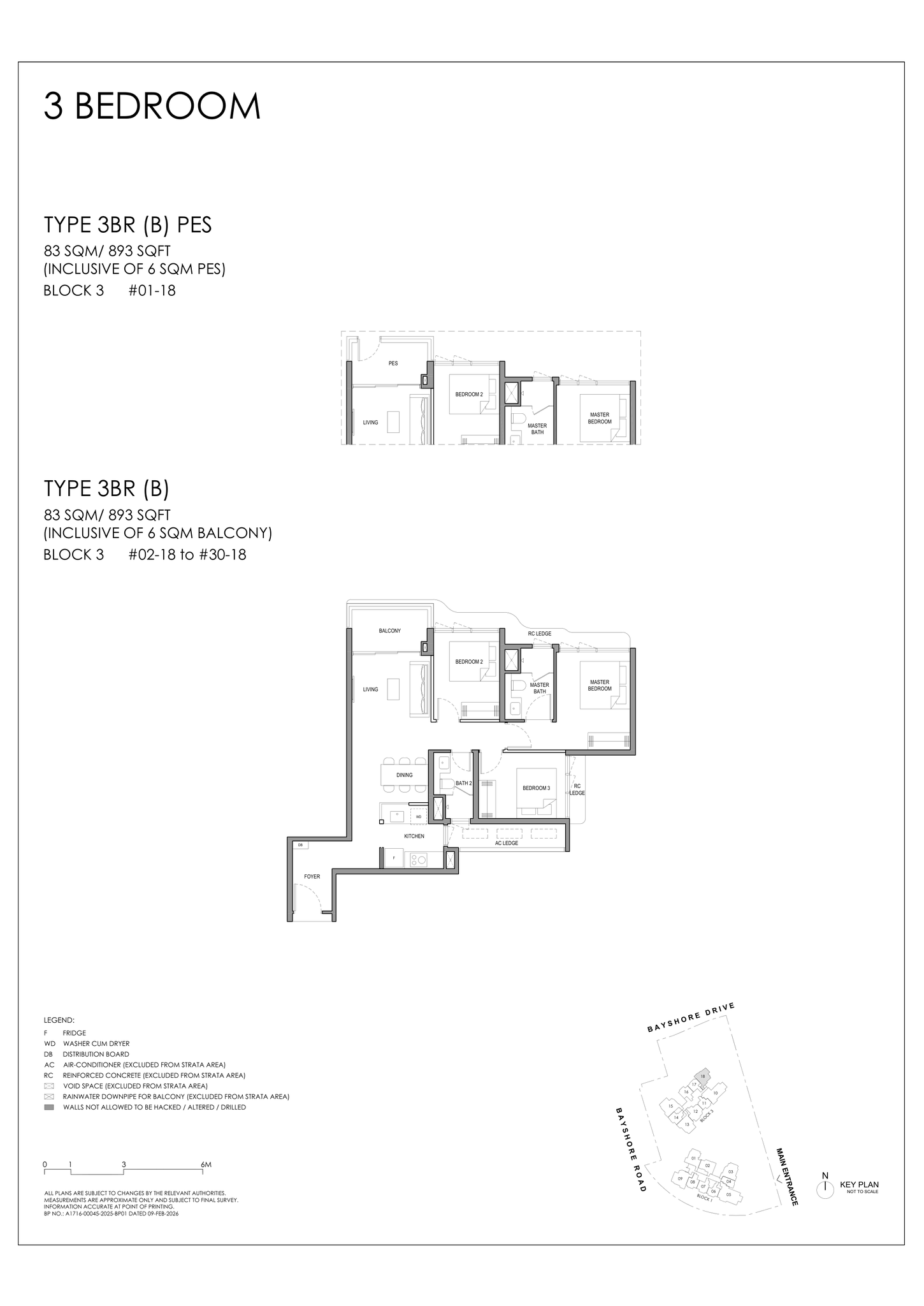 Type 3BR (B) floor plan, 3 Bedroom, 893 sq ft, Vela Bay
