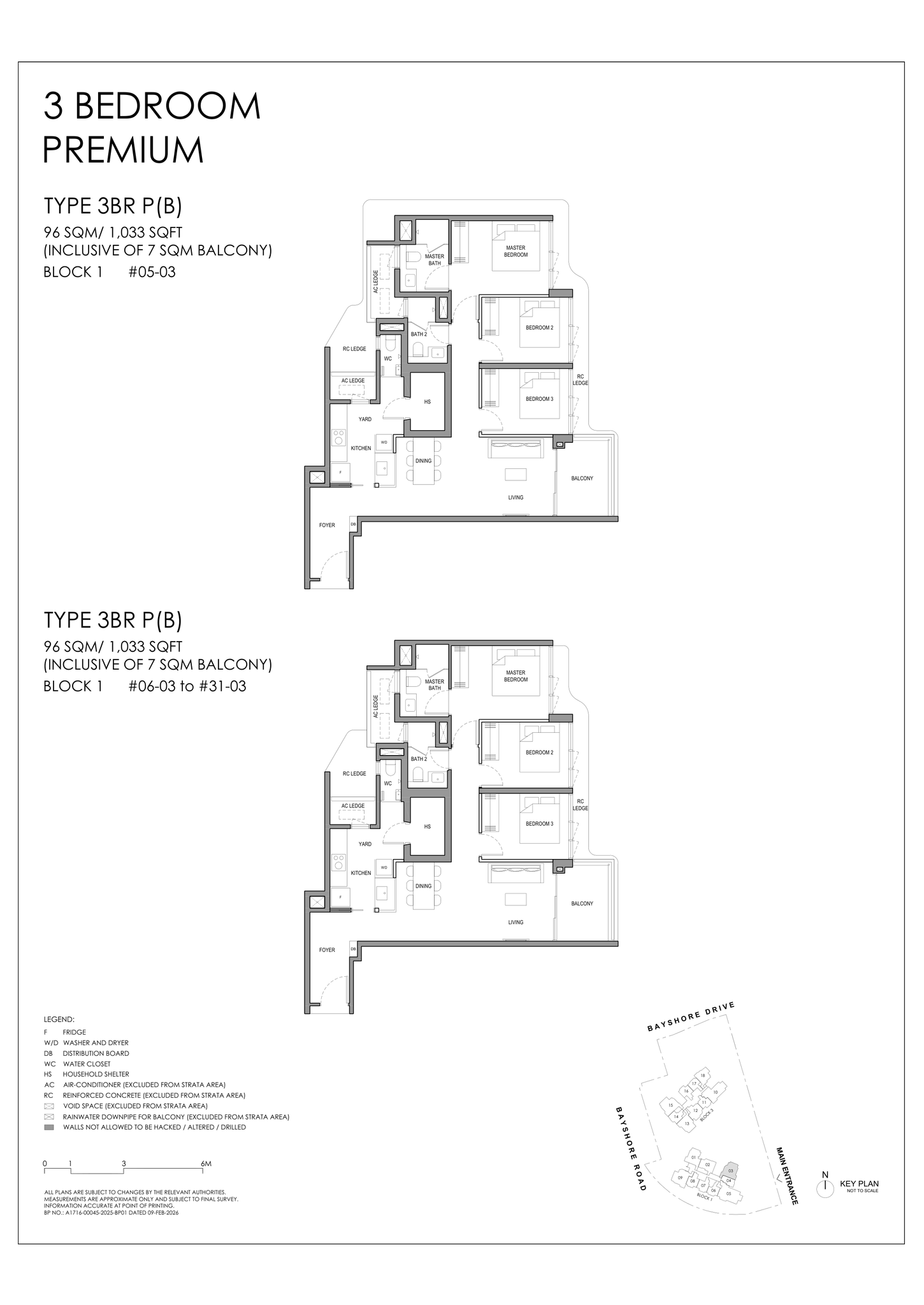 Type 3BR P (B) floor plan, 3 Bedroom Premium, 1,033 sq ft, Vela Bay